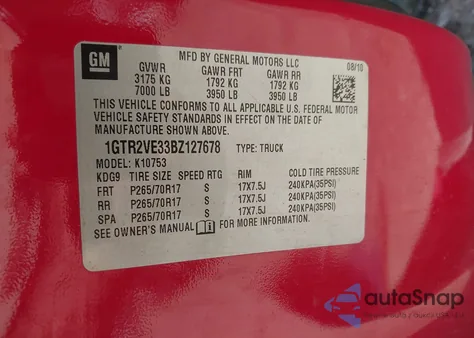 2011 GMC Sierra 1500 Sle from USA, damaged, VIN 1GTR2VE33BZ127678